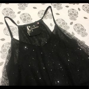 Chandelier Black Layered Blouse with Glitter